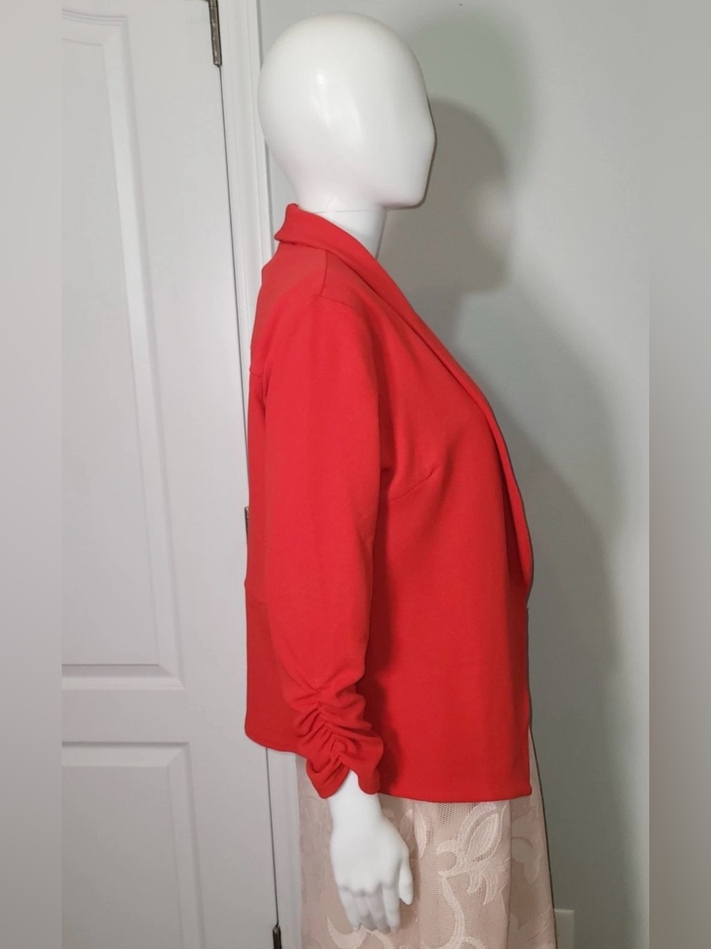 Lock & Love Open Front Blazer Jacket Red Women's Small NWT Ruched 3/4 Sleeve - Picture 6 of 15